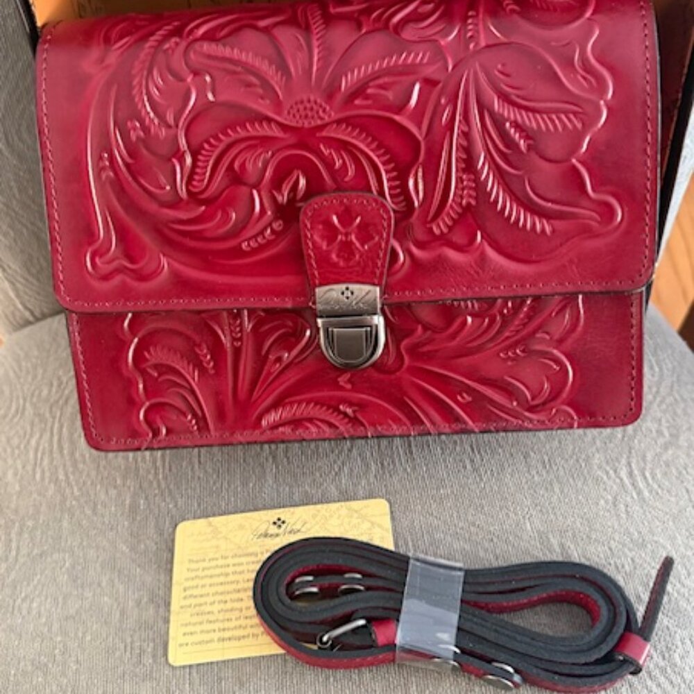 PATRICIA NASH red leather embossed clutch/ cross body, NWT
